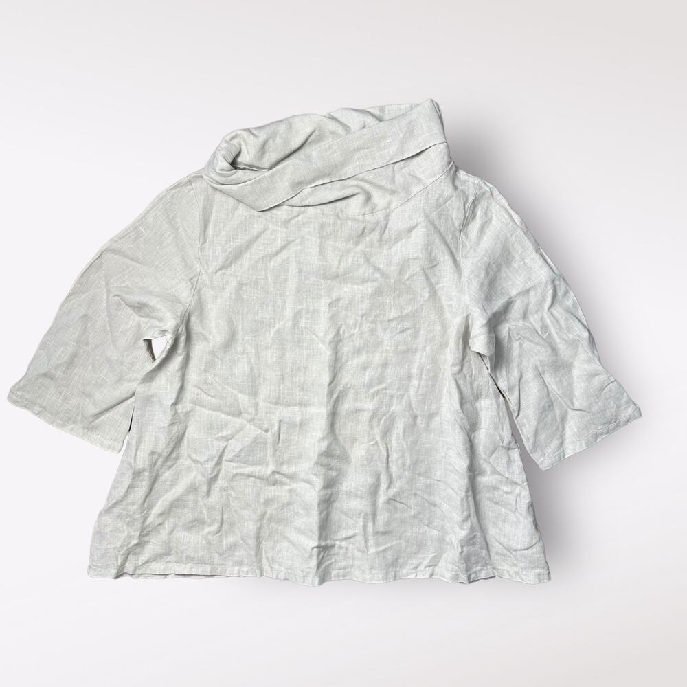 Bryn Walker Etta Linen Cowl‎ Neck Lagenlook Gray Blouse Top Size XS